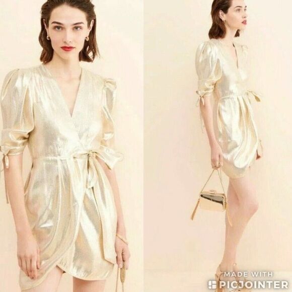 Alice McCall Astral Plane Cap Sleeve Metallic Gold Mini Dress-OO20